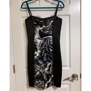 Black stretchy dress with silk panel and adjustable straps, new!